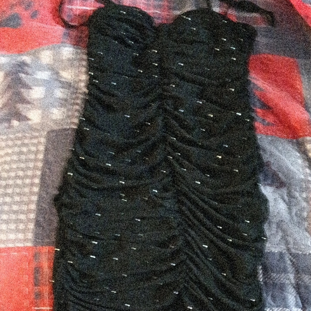 Refuge Black Strapless Dress with Embellishments